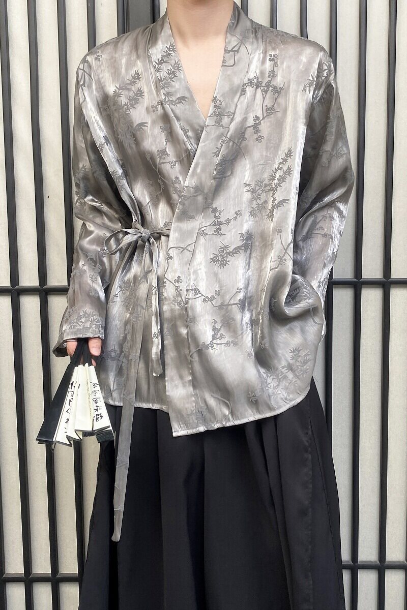 夏季原创丝光植绒新中式梅竹花长袖男女衬衣复古风衬衫9776P105,男装衬衫,电商A246