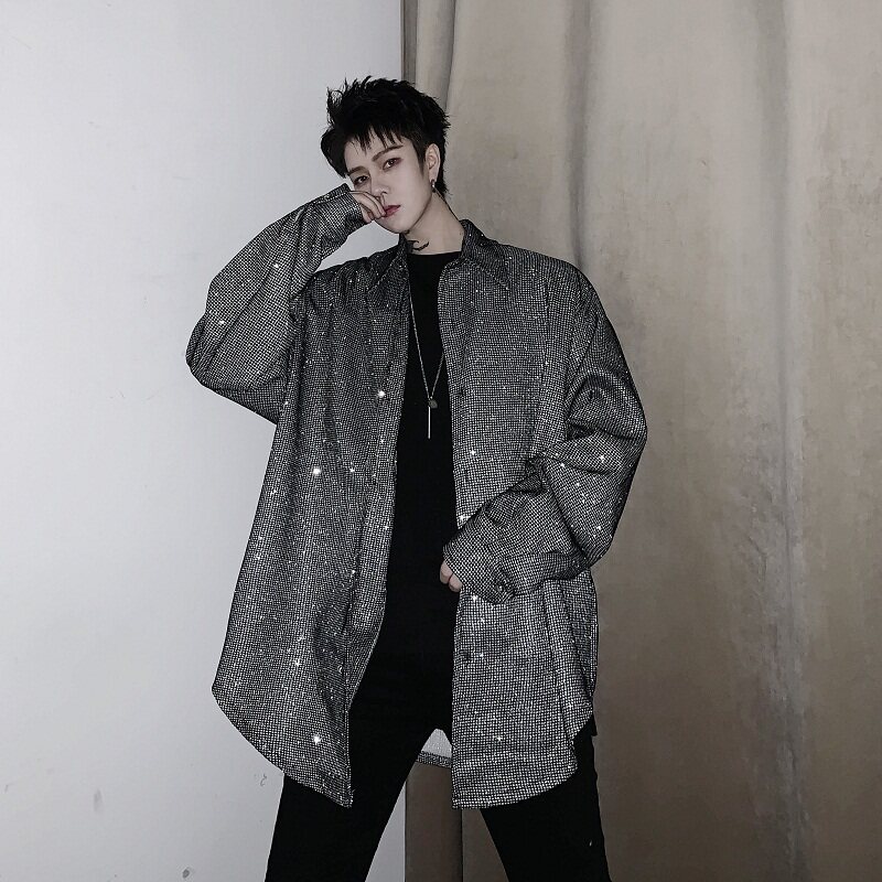 新款亮片长袖男潮流宽松舞台演出服装夜店衬衣A246-2156-P85,男装衬衫,电商A246