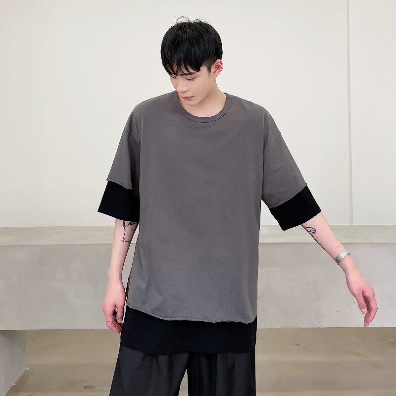 原创个性小众双层设计圆领潮流短袖A246-3877-P85,男装T恤,电商A246