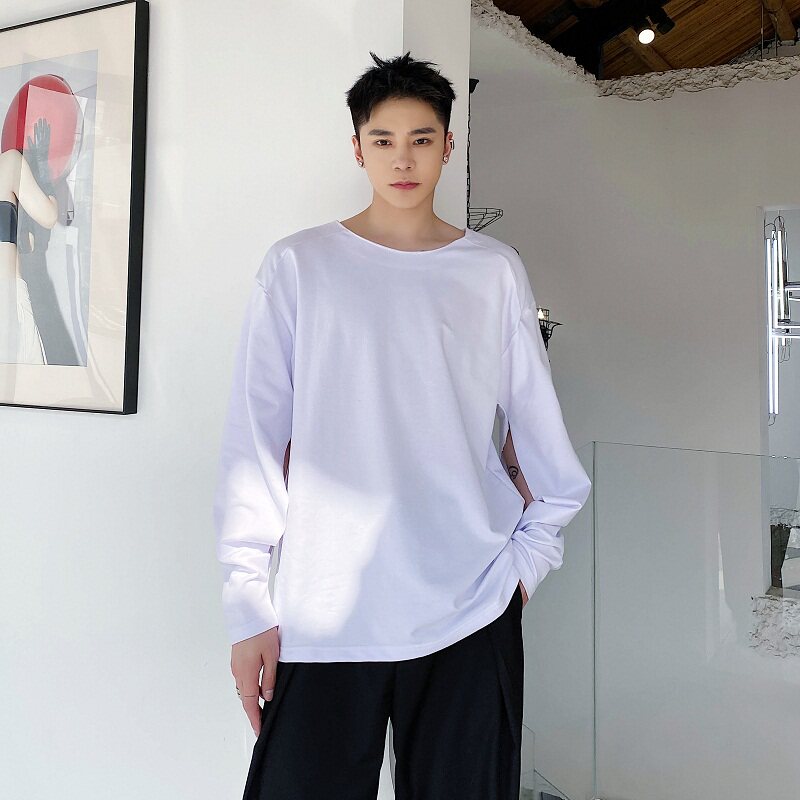 小众个性设计破洞袖时髦百搭宽松垫肩圆领长袖A261-2222-P60图片