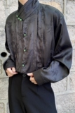 秋季新款中式褶皱设计立领长袖男女衬衣复古缎面提花衬衫2587P95，男装衬衫，电商A246