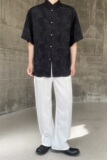 夏季新中式缎面提花立领短袖男女衬衣风禅意休闲衬衫3571P85，男装衬衫，电商A246