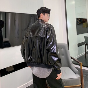 新款立领皮衣外套男宽松休闲百搭机车服夹克上衣A246-2159-P135图片