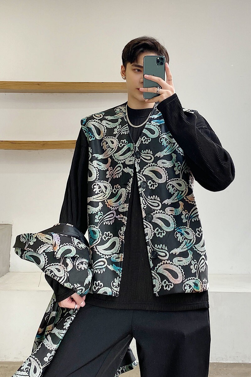 小众个性两件套设计时髦印花马甲背心2346-P65,男装背心/马甲,电商A246