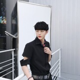 夏季潮流领带设计翻领短袖男衬衣个性休闲半袖衬衫610P60，男装衬衫，电商A246