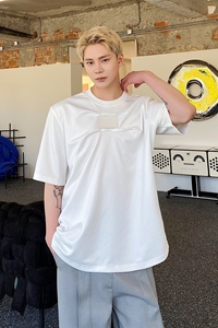 夏季韩版褶皱皮标设计款圆领短袖男T恤雅痞简约舒适半袖5147P70图片