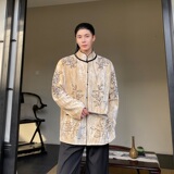春季中式丝绒压花刺绣立领长袖男女衬衣外套复古禅意上衣3539P135，男装衬衫，电商A246
