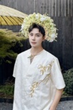夏季新中式提花绣竹套头V领男女短袖衬衣复古禅意休闲衬衫5260P95，男装衬衫，电商A246