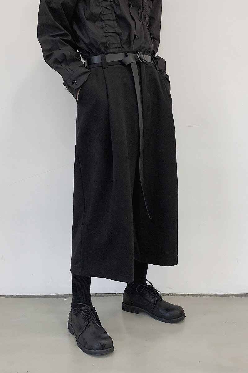 走秀同款暗黑冬季凹造型定制腰带毛呢料阔腿八分裤A261-2182-P85,男装休闲裤,电商A246