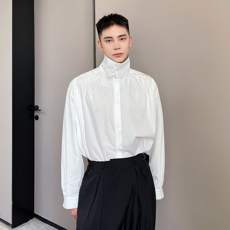 新款小众设计师立领衬衫男肩膀褶皱中性风外套A246-2448-P70,男装衬衫,电商A246