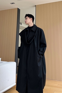 秋冬个性长款翻领男女风衣外套潮流暗黑系休闲大衣2592P185