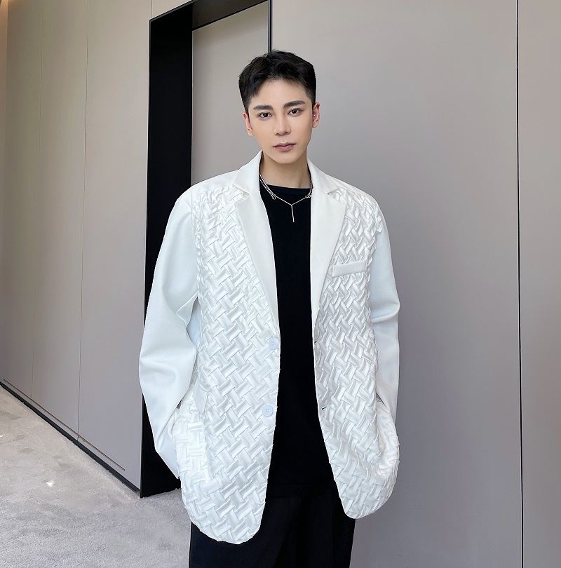 秋季个性编制工艺拼接时髦炸街潮流百搭休闲男西服外套3724-P145，男装西服，电商A246