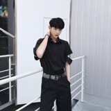 夏季潮流领带设计翻领短袖男衬衣个性休闲半袖衬衫610P60，男装衬衫，电商A246