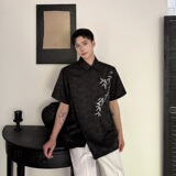 设计款提花锈竹翻领盘扣复古衬衣A246-5259-P100，男装衬衫，电商A246