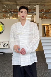 夏季改良中式盘扣薄纱翻领长袖防晒男女衬衣复古潮流休闲3511P90图片