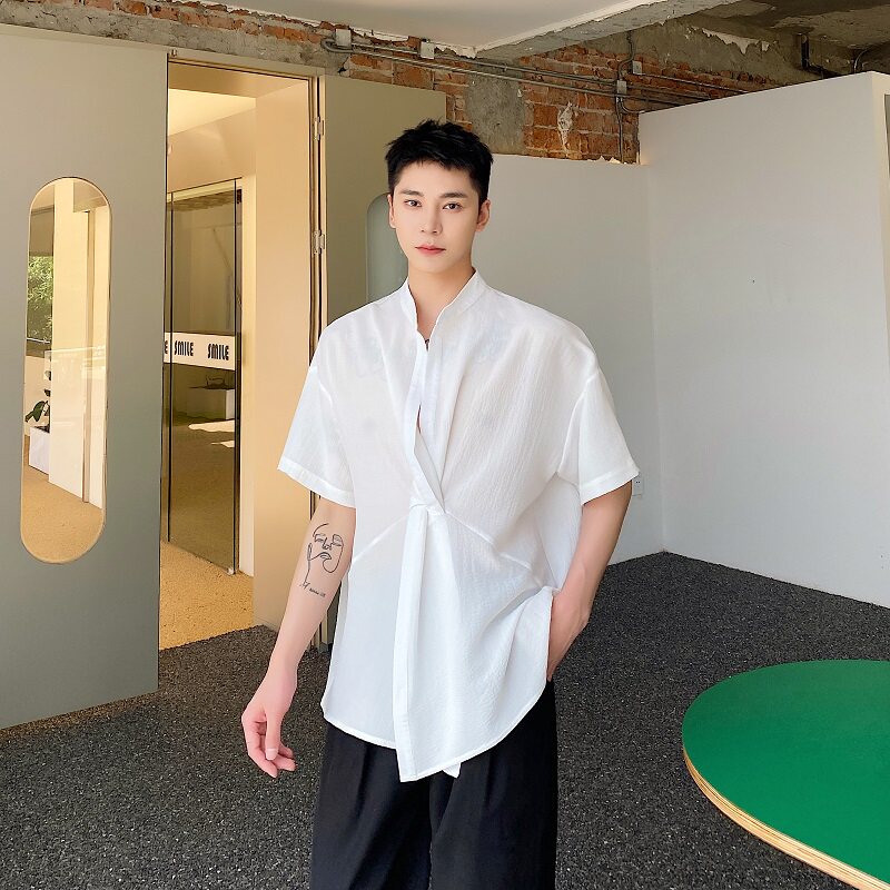 夏季复古个性立领交叉门襟设计短袖衬衣A246-3506-P65,男装衬衫,电商A246