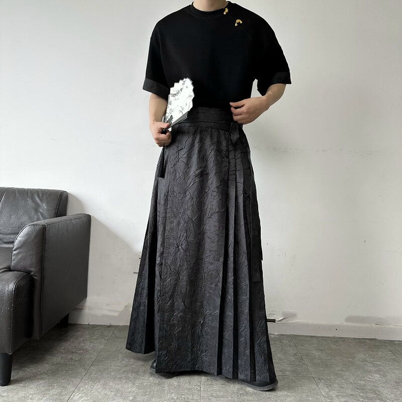 夏季复古肌理褶皱男女绑带马面裙潮流百褶长裙2645P115,男装民族服装,电商A246