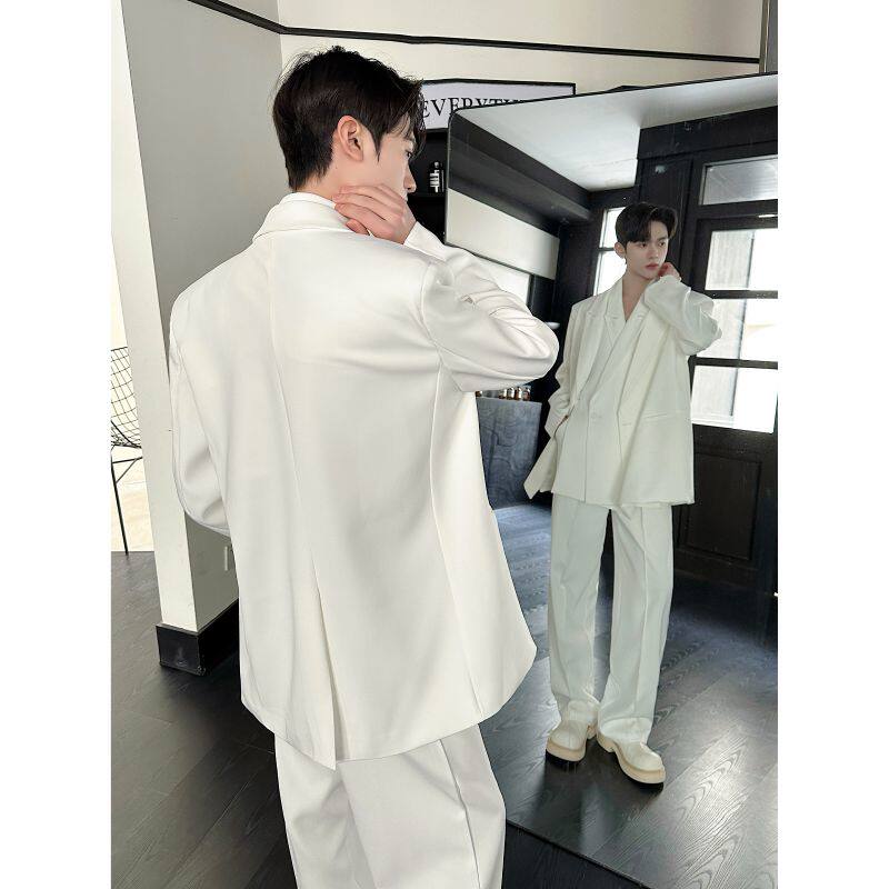 26潮流西服套装个性双门襟垫肩外套直筒休闲长裤5302P285,男装西服套装,电商A246