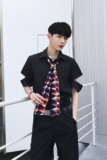 夏季潮流领带设计翻领短袖男衬衣个性休闲半袖衬衫610P60，男装衬衫，电商A246