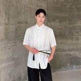 夏季新中式缎面提花立领短袖男女衬衣风禅意休闲衬衫3571P85，男装衬衫，电商A246