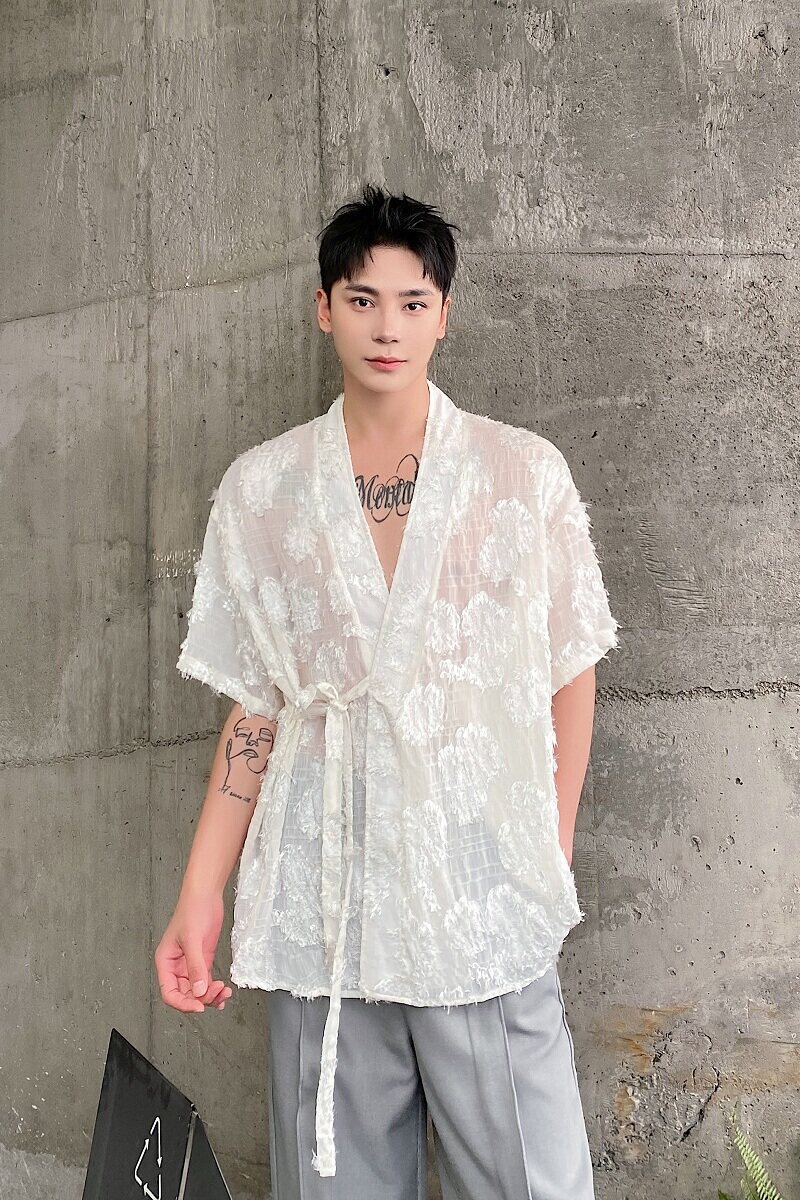 夏季新中式绑带设计男女短袖衬衣风禅意薄纱休闲衬衫9779P80,男装衬衫,电商A246