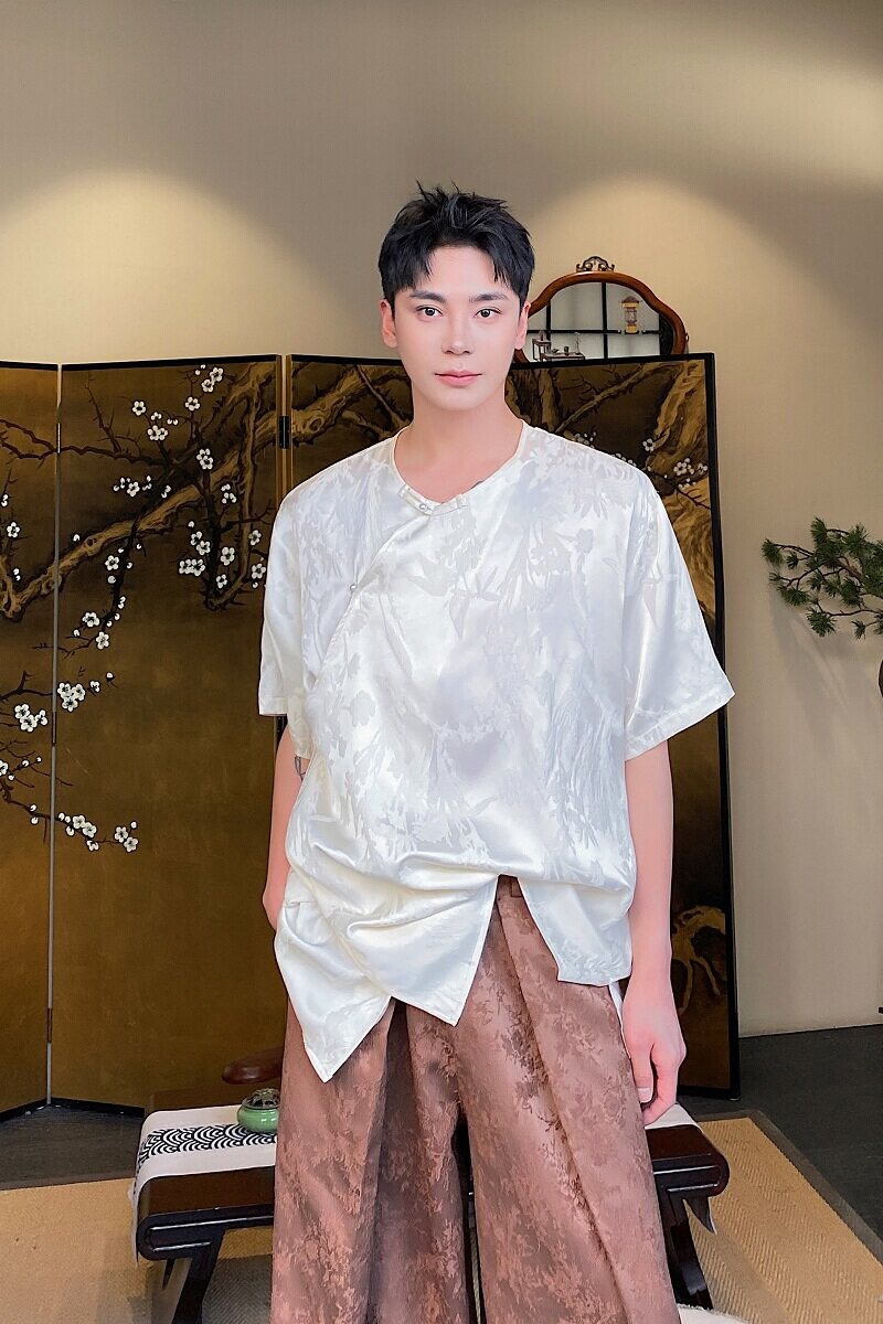 设计款复古缎面新中式提花立领衬衣A246-6817-P85,男装衬衫,电商A246
