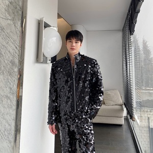 秋冬个性亮片立领短款夹克外套潮流痞帅舞台装演出服5244P165,男装夹克,电商A246