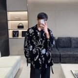 春季丝绒绣片翻领绑带设计长袖衬衣个性舞台装亮片表演服3565P115，男装衬衫，电商A246