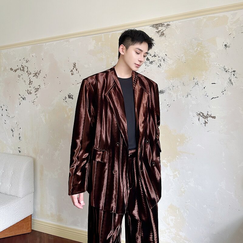 秋季复古老钱风西服套装个性立体光感丝绒休闲西装长裤3578P245,男装西服套装,电商A246