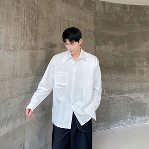 春季新款个性尖领系扣设计长袖男女衬衣潮流痞帅休闲衬衫5238P90图片