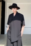 夏季暗黑冷淡风亚麻透气短袖翻领复古盘扣男衬衣潮流个性3636P80，男装T恤，电商A246