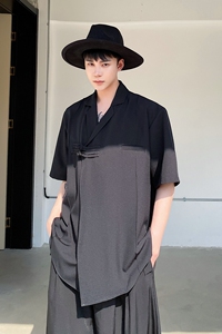 夏季暗黑冷淡风亚麻透气短袖翻领复古盘扣男衬衣潮流个性3636P80图片