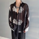春夏新款欧根纱绣花翻领系带长袖男女衬衣个性潮流衬衫3566P95，男装衬衫，电商A246