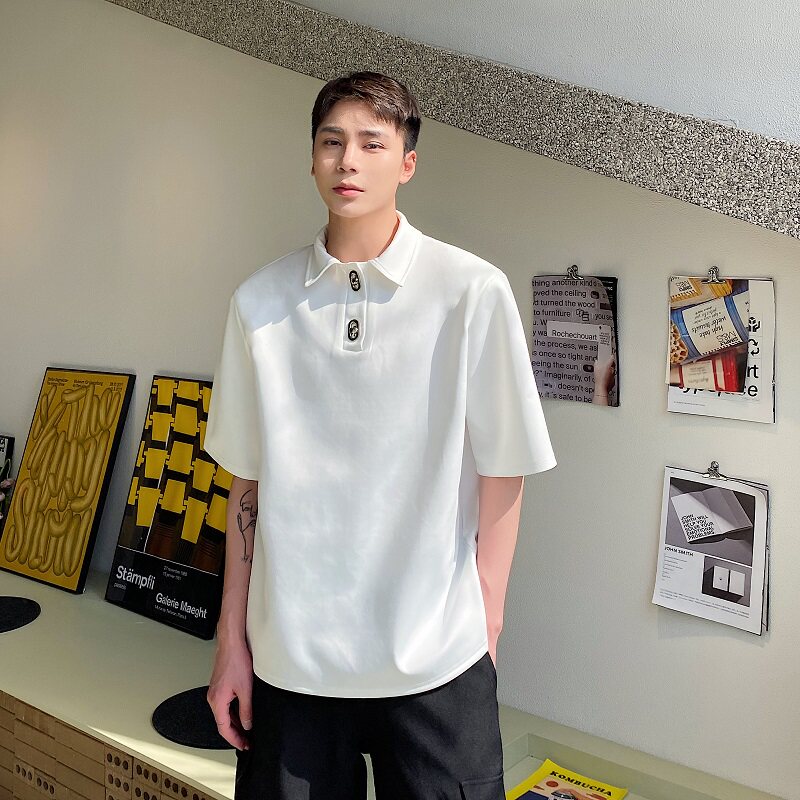 设计款个性金属扣翻领垫肩短袖A246-3625-P70,男装T恤,电商A246