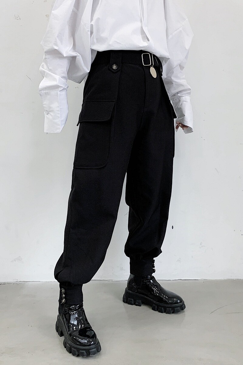 冬季暗黑加绒加厚束脚腰带设计男女长裤潮流发型师裤子2186-1P85,男装卫衣,电商A246