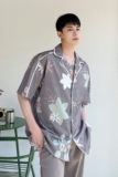 夏季气质暖色调印花翻领短袖男衬衣时髦雅痞个性半袖衬衫3646P75，男装T恤，电商A246