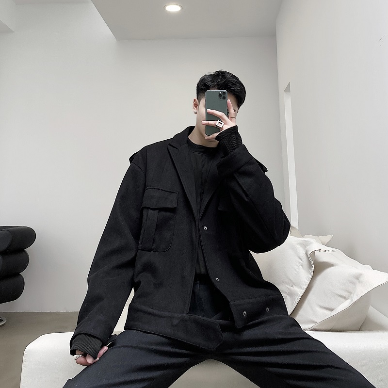 潮流加厚毛呢翻领外套个性休闲百搭上衣7705P135，男装夹克，电商A246