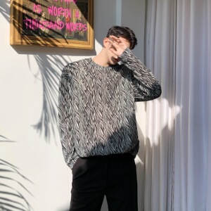 定制个性植绒斑马纹亮司宽松T恤A246-3926-P58图片