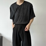 设计款复古缎面新中式提花立领衬衣A246-6817-P85，男装衬衫，电商A246