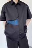 夏季暗黑系双门襟拼色设计翻领短袖男女衬衣日系休闲衬衫3507P70，男装T恤，电商A246