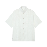 夏季新中式缎面提花立领短袖男女衬衣风禅意休闲衬衫3571P85，男装衬衫，电商A246