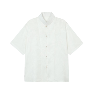 夏季新中式缎面提花立领短袖男女衬衣风禅意休闲衬衫3571P85图片