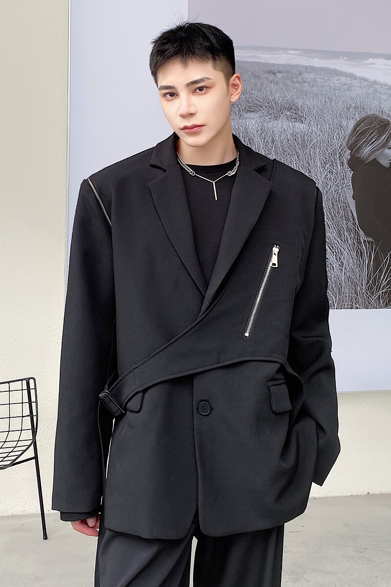 秋季潮流两件套男西服个性马甲外搭韩版拉链设计西服外套5015P155,男装西服,电商A246
