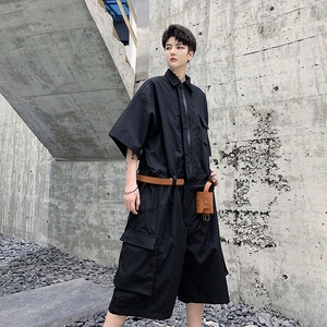 夏季个性潮流暗黑工装男女连体衬衣短裤附赠腰带A261-9042-P115图片