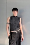 春夏新款立领拉链短款针织弹力背心痞帅潮流百搭款坎肩MY61P70，男装背心/马甲，电商A246