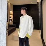 春季新中式提花撞色立领长袖男女风衬衣复古禅意衬衫3554P105，男装衬衫，电商A246