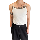 夏季个性珍珠肩带弹力短款背心潮流雅痞针织罗纹坎肩3545P65，男装背心/马甲，电商A246