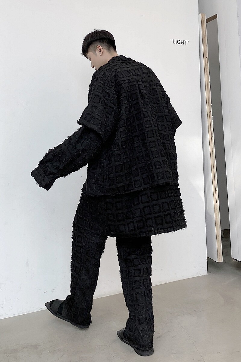 山本暗黑设计款三件套长袖衬衣2335P90短袖2336P75长裤2337P75,男装T恤,电商A246