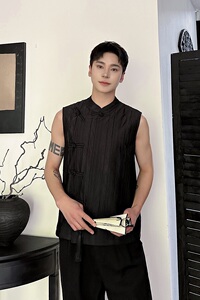 夏季新中式立体褶皱盘扣立领无袖马甲复古禅意休闲坎肩6820P95图片