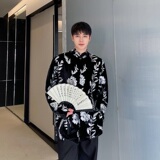 秋季丝绒绣亮片立领长袖男女衬衣复古休闲宽松衬衫3553P115，男装衬衫，电商A246
